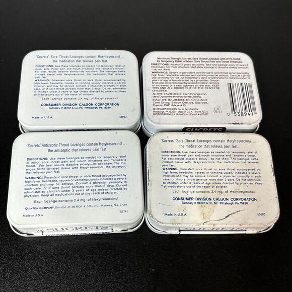 Vintage Sucrets Throat Lozenges - Lot of 4 Tins (empty) USA Movie Prop - Picture 2 of 4